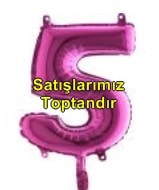 Beş rakam Numara Fuşya ruby folyo İthal kaliteli 14 inc 38 cm folyo balon