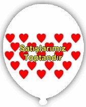 Çepeçevre Beyaz balon üzeri kırmızı kalpler 12 inc balon