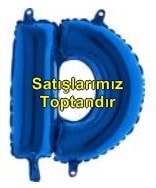 D harfi Mavi Folyo balon süper kalite 14 inc 38 cm