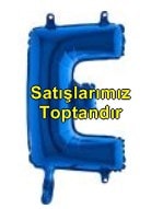 E harfi Mavi Folyo balon süper kalite 14 inc 38 cm