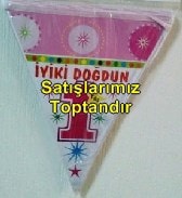 1 yaş iyiki doğdun pembe flama kız parti malzemesi