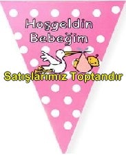 Hoşgeldin bebeğim flaması pembe kız bebek parti malzemesi