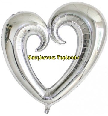 Gümüş Gri içi boş kalp folyo balon 80 cm