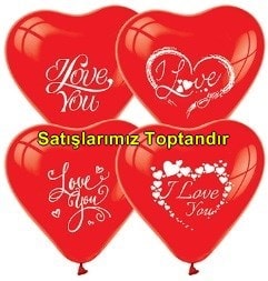 I love you lateks kalp balon krmz