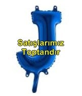 J harfi Mavi Folyo balon süper kalite 14 inc 38 cm