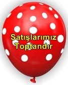 Kırmızı zemine beyaz Puantiyeli baskılı 12 inc balon