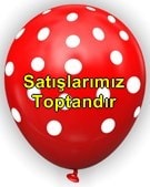 Krmz zemine beyaz Puantiyeli baskl 12 inc balon