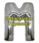 M harfi gümüş gri folyo harf balon 40 inch 100 cm