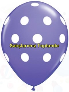 Mor zemine beyaz Puantiyeli baskl 12 inc balon