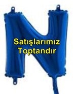 N harfi Mavi Folyo balon süper kalite 14 inc 38 cm