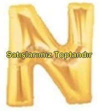 N harfi Sarı Altın Gold folyo harf balon 40 inch 100 cm