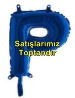 P harfi Mavi Folyo balon süper kalite 14 inc 38 cm