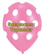 Pembe zemine beyaz Puantiyeli baskılı 12 inc balon