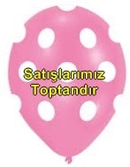 Pembe zemine beyaz Puantiyeli baskl 12 inc balon