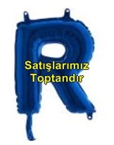 R harfi Mavi Folyo balon süper kalite 14 inc 38 cm