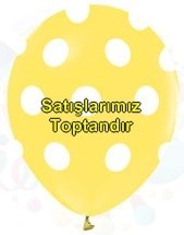 Sarı zemine beyaz Puantiyeli baskılı 12 inc balon