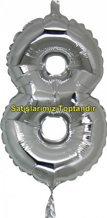 Sekiz rakam Numara gri gümüş folyo İthal kaliteli 14 inc 38 cm folyo balon