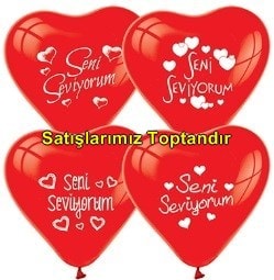 Seni seviyorum yazılı kalp lateks kırmızı balon