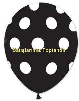 Siyah zemine beyaz Puantiyeli baskılı 12 inc balon