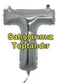 T harfi Gümüş Gri folyo balon süper kalite 14 inc 38 cm