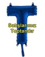 T harfi Mavi Folyo balon süper kalite 14 inc 38 cm