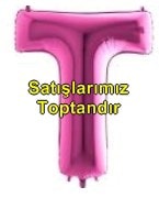 T harfi Pembe Fuşya folyo harf balon 40 inch 100 cm