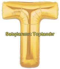 T harfi Sarı Altın Gold folyo harf balon 40 inch 100 cm