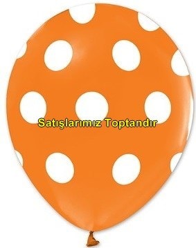 Turuncu zemine beyaz Puantiyeli baskılı 12 inc balon