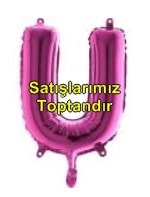 U harfi Fuşya Ruby folyo balon süper kalite 14 inc 38 cm