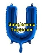 U harfi Mavi Folyo balon süper kalite 14 inc 38 cm