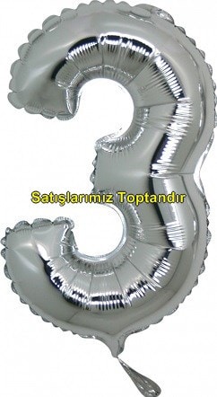Üç rakam Numara gri gümüş folyo İthal kaliteli 14 inc 38 cm folyo balon