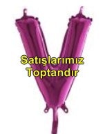 V harfi Fuşya Ruby folyo balon süper kalite 14 inc 38 cm