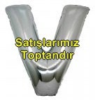 V harfi gümüş gri folyo harf balon 40 inch 100 cm