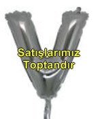V harfi Gümüş Gri folyo balon süper kalite 14 inc 38 cm