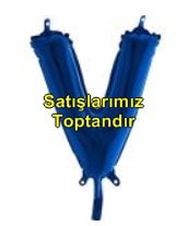 V harfi Mavi Folyo balon süper kalite 14 inc 38 cm