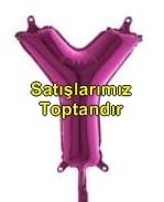 Y harfi Fuşya Ruby folyo balon süper kalite 14 inc 38 cm