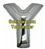 Y harfi Gümüş Gri folyo balon süper kalite 14 inc 38 cm