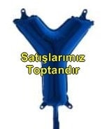 Y harfi Mavi Folyo balon süper kalite 14 inc 38 cm